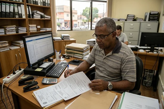 Despachante organizando documentos para recorrer a uma multa em Franco da Rocha.